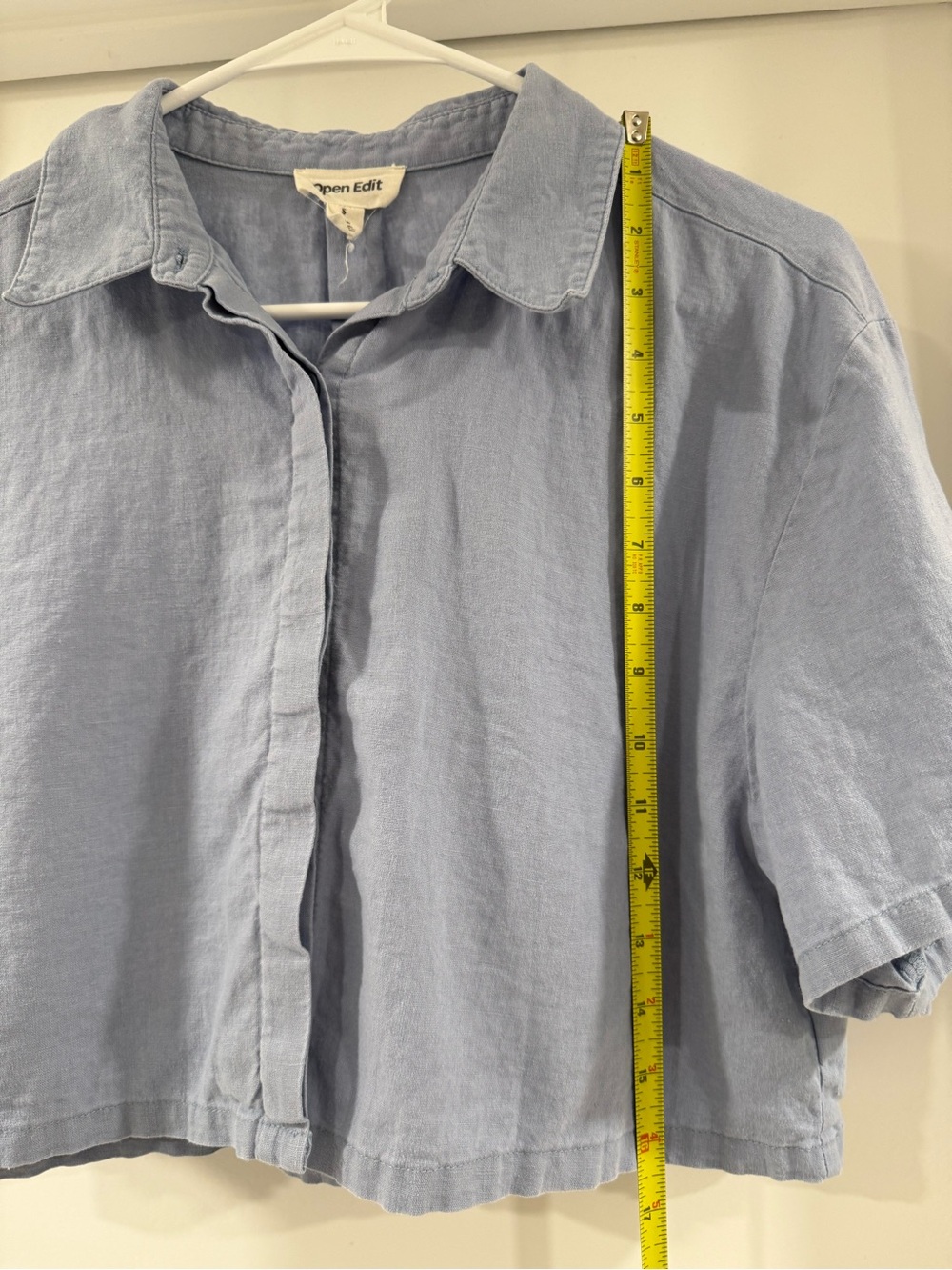 Open Edit Cropped Button-Front Shirt - Light Blue - Picture 4 of 5